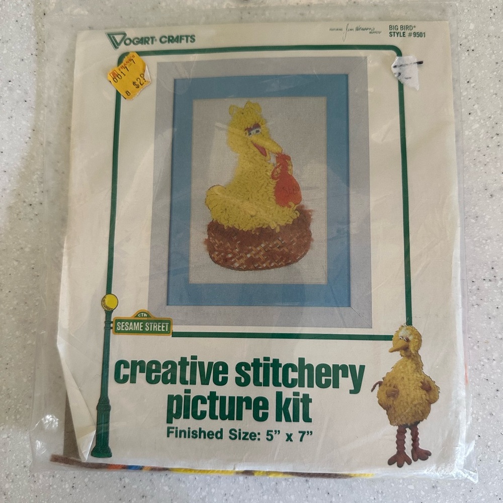 NWT Vintage Sesame Street Big Bird Vogart Crafts Stitchery Picture Kit 1979 5x7”